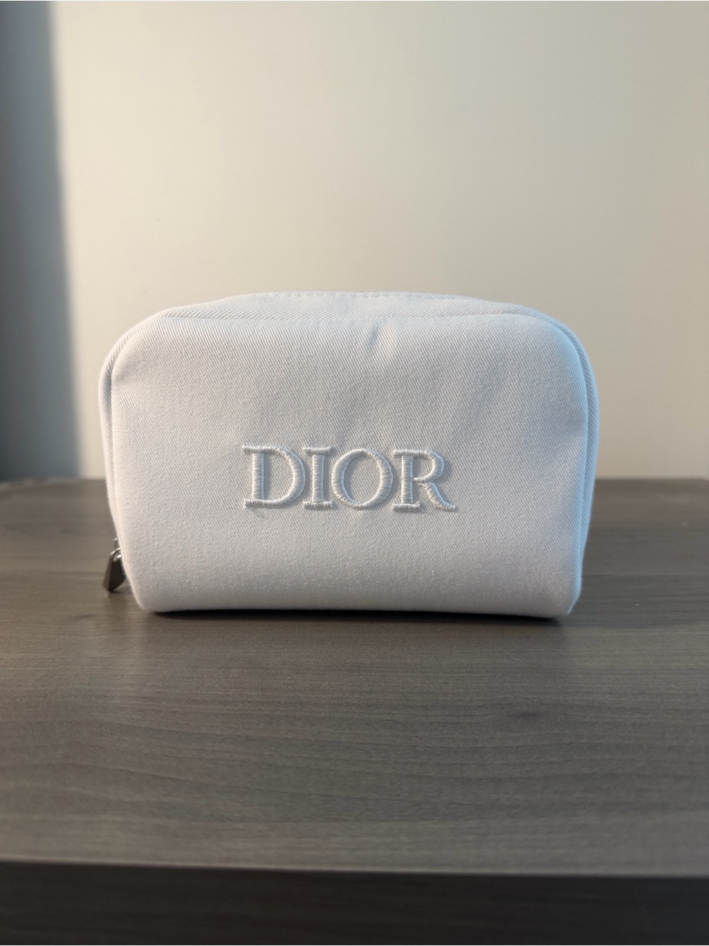 Dior White Embroidered Logo Pouch